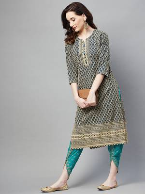 Teal embroidered chiffon ethnic-kurtis 3