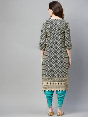 Teal embroidered chiffon ethnic-kurtis 4
