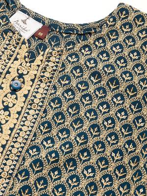 Teal embroidered chiffon ethnic-kurtis 5