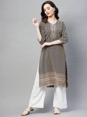 Navy-blue embroidered chiffon ethnic-kurtis 1