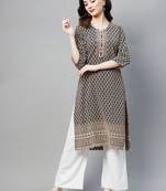 Navy-blue embroidered chiffon ethnic-kurtis