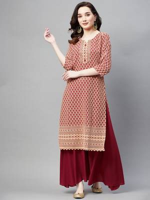 Red embroidered chiffon ethnic-kurtis 1