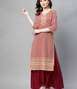Red embroidered chiffon ethnic-kurtis