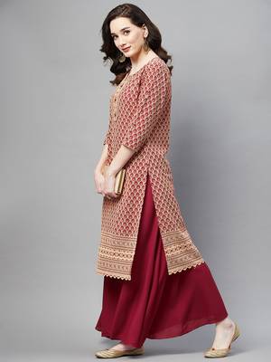 Red embroidered chiffon ethnic-kurtis 3