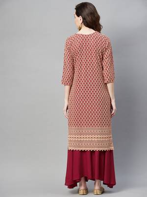 Red embroidered chiffon ethnic-kurtis 4