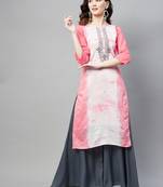 Light-red plain silk ethnic-kurtis