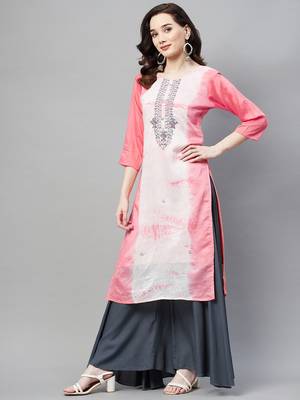 Light-red plain silk ethnic-kurtis 2