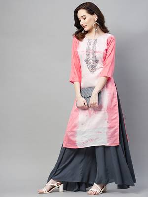 Light-red plain silk ethnic-kurtis 3