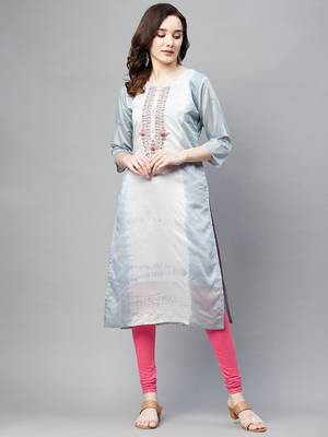 Grey embroidered silk ethnic-kurtis 1