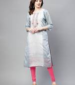 Grey embroidered silk ethnic-kurtis