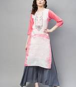 Light-red plain silk ethnic-kurtis
