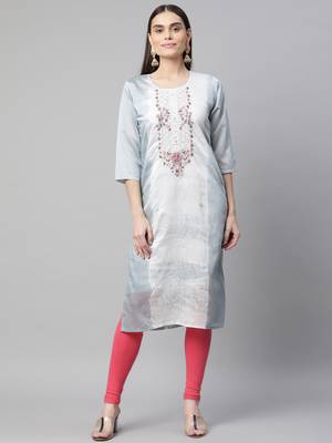 Grey embroidered silk ethnic-kurtis 1