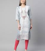 Grey embroidered silk ethnic-kurtis