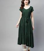 Dark-green plain cotton ethnic-kurtis