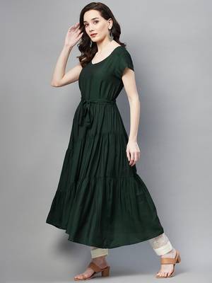 Dark-green plain cotton ethnic-kurtis 2