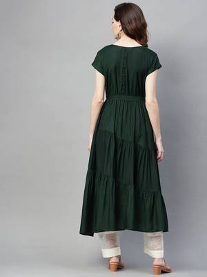 Dark-green plain cotton ethnic-kurtis 4