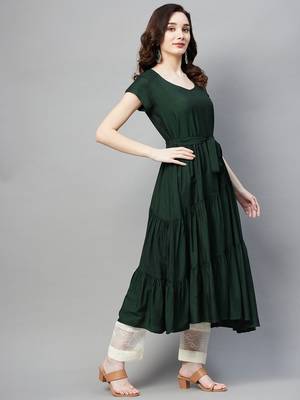 Dark-green plain cotton ethnic-kurtis 5