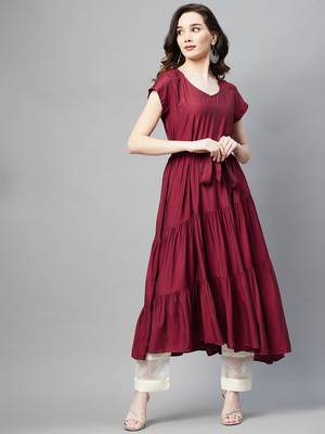Maroon plain cotton ethnic-kurtis 1