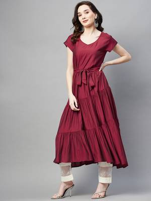 Maroon plain cotton ethnic-kurtis 2