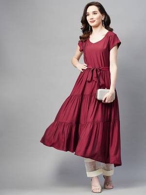 Maroon plain cotton ethnic-kurtis 3