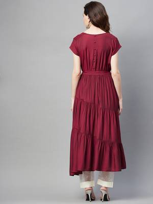 Maroon plain cotton ethnic-kurtis 4