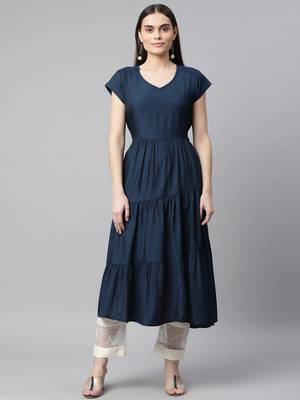 Navy-blue plain cotton ethnic-kurtis 1
