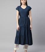 Navy-blue plain cotton ethnic-kurtis