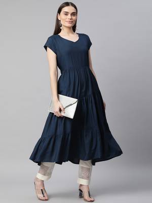 Navy-blue plain cotton ethnic-kurtis 2