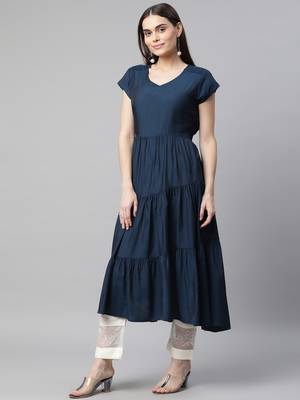 Navy-blue plain cotton ethnic-kurtis 3
