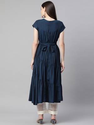 Navy-blue plain cotton ethnic-kurtis 4