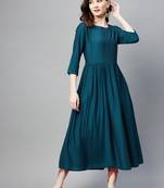 Teal plain cotton ethnic-kurtis