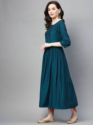 Teal plain cotton ethnic-kurtis 3