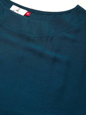 Teal plain cotton ethnic-kurtis 5