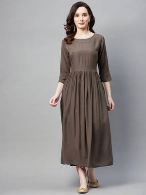 Brown plain cotton ethnic-kurtis 1