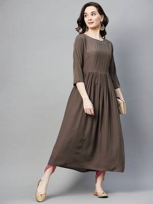 Brown plain cotton ethnic-kurtis 2