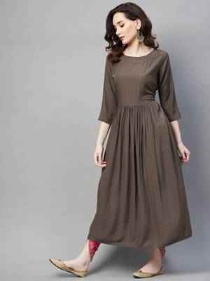 Brown plain cotton ethnic-kurtis 3