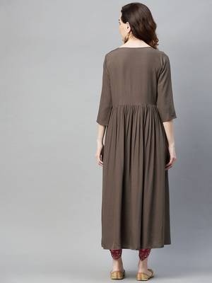Brown plain cotton ethnic-kurtis 4