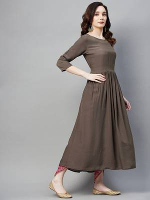 Brown plain cotton ethnic-kurtis 5