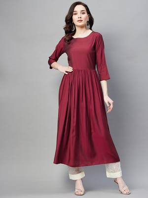 Maroon plain cotton ethnic-kurtis 1