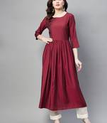 Maroon plain cotton ethnic-kurtis