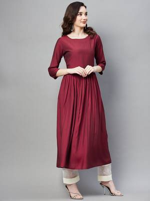 Maroon plain cotton ethnic-kurtis 2