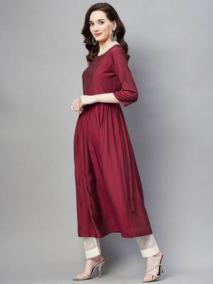 Maroon plain cotton ethnic-kurtis 3
