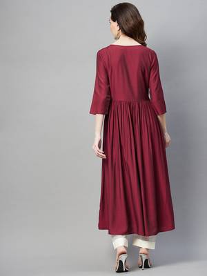 Maroon plain cotton ethnic-kurtis 4
