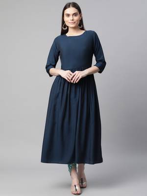 Navy-blue plain cotton ethnic-kurtis 1