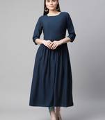 Navy-blue plain cotton ethnic-kurtis