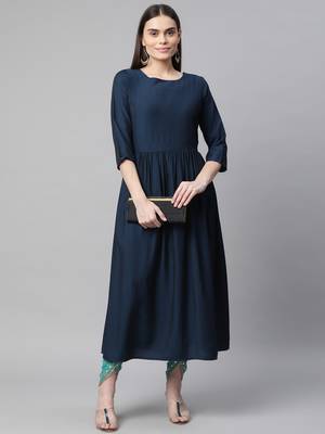 Navy-blue plain cotton ethnic-kurtis 2