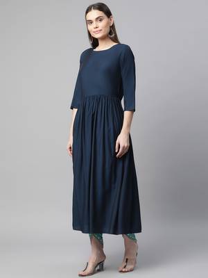 Navy-blue plain cotton ethnic-kurtis 3
