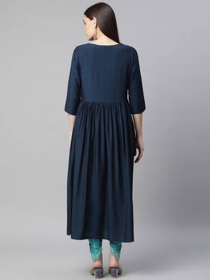 Navy-blue plain cotton ethnic-kurtis 4