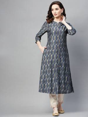 Blue printed silk ethnic-kurtis 1