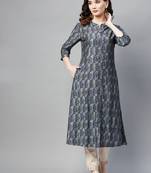 Blue printed silk ethnic-kurtis